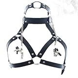 CYGzeon Leder Punk Harness Nippelklemmen Brustklammern Halsband Ballknebel Brustgurte Knebel SM...