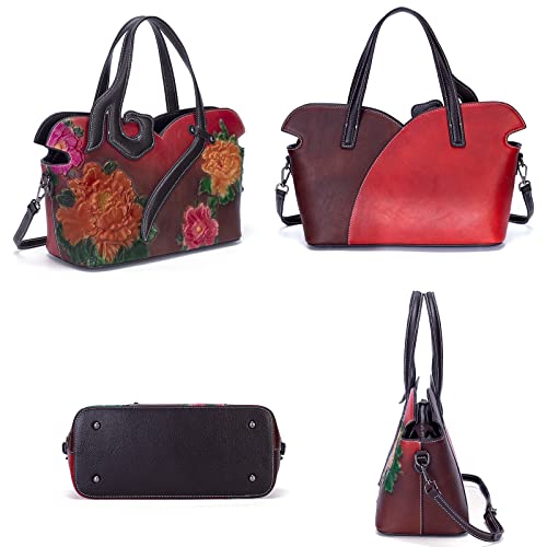 Yhok Designer Ladies Genuine Leather Handbags And Hobo Purses For Women Satchel Flower Handbag Shoulder Bags (Red) #TOP3