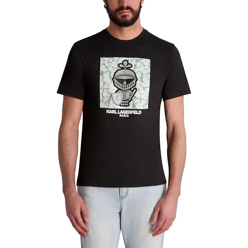 Karl Lagerfeld Paris Men's Short Sleeve Crewneck Graphic Design T-Shirt, Black