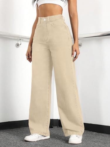 Image of Straight Leg Jeans for Women High Waisted Wide Leg Denim Pants
