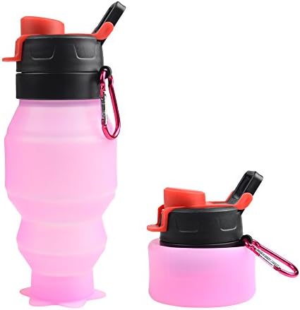 Collapsible Water Bottle, YUANFENG Foldable Silicone Leak Proof Durable Travel Sports Outdoors Water Bottles, BPA Free, (Pink) 18oz