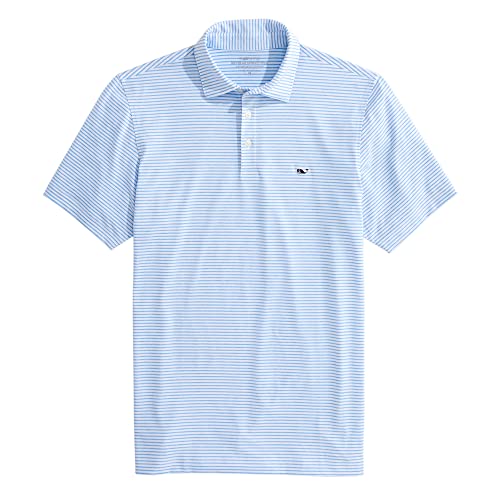 vineyard vines Men's Bradley Stripe Sankaty Performance Polo, Ocean Breeze Tejeda, Large