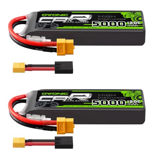 OVONIC 2S Lipo Battery TRA Plug RC Car Battery 7.4V 120C Lipo for RC Car Trucks 1/8 1/10 RC Vehicles(2 Packs)