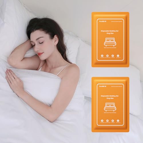 Image of 2 Pack Disposable Bed Sheet King Size, Disposable Travel Sheet for Hotel with Quilt Cover and Pillowcase, Disposable Bedding Travel Bedding Disposable Sheets for Travel Hotel Hospital