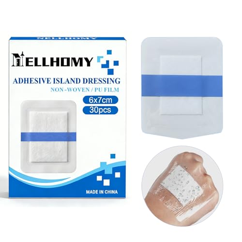 NELLHOMY 30 Pcs Waterproof Transparent Film for Showering 6cm x 7cm Waterproof Island Dressing Waterproof Transparent Bandage Gauze with Absorbent Patche
