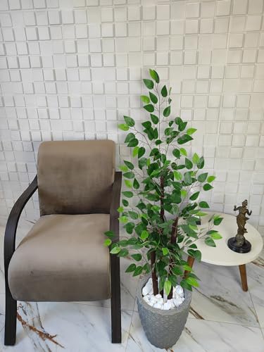 Figueira Ficus Verde Artificial Grande Vaso Decoração (3D Cinza)