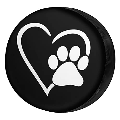 Image of Dog Pet Paws Love Heart Spare Tire Cover Dust-Proof Wheel Tire Cover Fit Trailer, RV, SUV and Many Vehicle 12inch