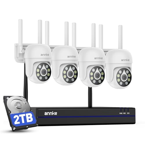ANNKE Juego de cámaras de vigilancia WiFi de 5 MP para exteriores, 16 CH 4K NVR con 4 cámaras PT de 5 MP para exteriores, reconocimiento inteligente de personas, audio bidireccional, visión nocturna