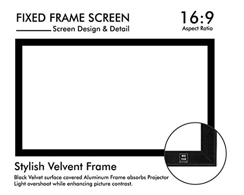 Image of BIG VUE 120 Inches Fixed Frame Projector Screen 16:9 Diagonal Active 3D 4K Ultra Hd Projector Screen for Classroom, Office & Home Theater (120 Inch, White)