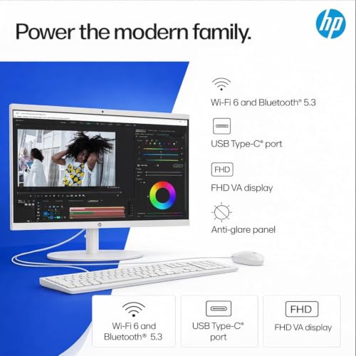 Image of HP 22 inch FHD All-in-One Desktop Computer • 8GB DDR5 RAM • 512GB External and 128GB UFS Storage | The New Version for Everyday Efficency • 13th Gen Intel Quad-Core • Office 365 for the Web