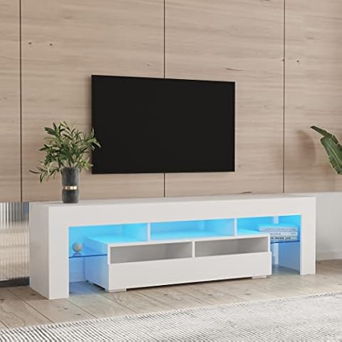 AUXSOUL High Glossy LED TV Stand for 70 inch TV - RGB LED Modern Entertainment Center with Large Drawers - Media Game Console Table - TV Cabinet for Media Player, TV Media Furniture (63 inch, White)… Cover