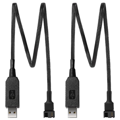 KUOQIY 2 Pièces 50cm Pleine Vitesse Câble Adaptateur D'alimentation à Manchon de Ventilateur 12V USB vers 3 Broches et 4 Broches, Câble Adaptateur USB vers...