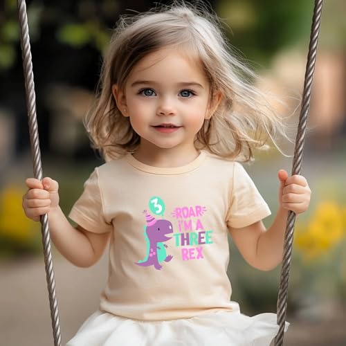 Image of 3rd Birthday Shirt Girl Dino Themed Party Outfit Clothes Toddler Birthday Girl Shirt 3 Three Years