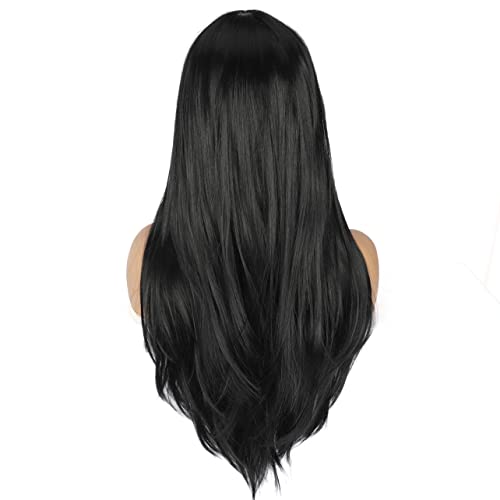 PORSMEER 32 Inch/80cm Long Black Wigs for Women,Layered Straight Synthetic Heat Resistant Hair Wig with Fringe for Ladies Cosplay Party Halloween Costume Anime - Image 4