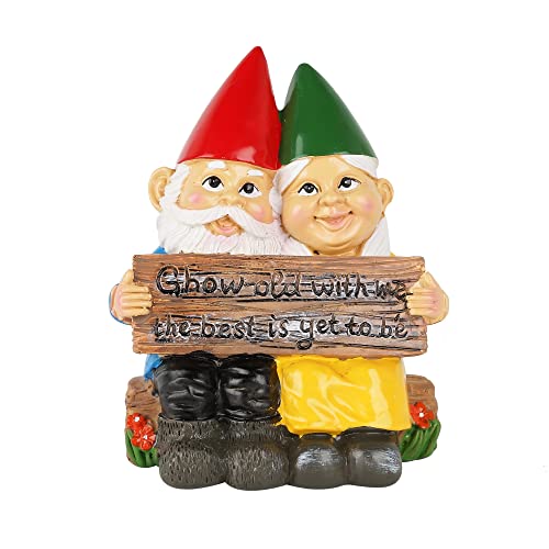 Kitmose Couple Garden Gnome Statue, Cute Elf Figurine Resin Garden Sculpture, Grow Old with Me Romantic Style Patio Yard Decor 5.5 Inch for Outdoor Outside Balcony Lawn Landscape