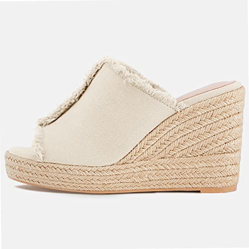 Image of Juliet Holy Womens Wedge Sandals Peep Toe Denim Slip On Backless Espadrilles Platform Sandal Shoes