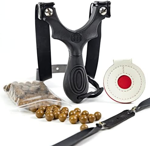 SimpleShot Scout XT Slingshot with Target, Ammo and Bands for Professional Hunting and Powerful Target Shooting (Double Black)