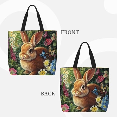 Happy Easter Tote Bag with Handles Large Happy Easter Reusable Bags Gift Bunny Egg Hunt Bags3