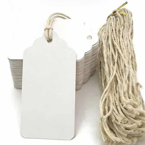 100PCS Pink Gift Tags – Gift Wrap Tags & Hang Tags, 100 Blank Craft Marking Tags with Jute Twine, for Christmas/Birthday Gift Tags & Wedding Favor Tags (White)