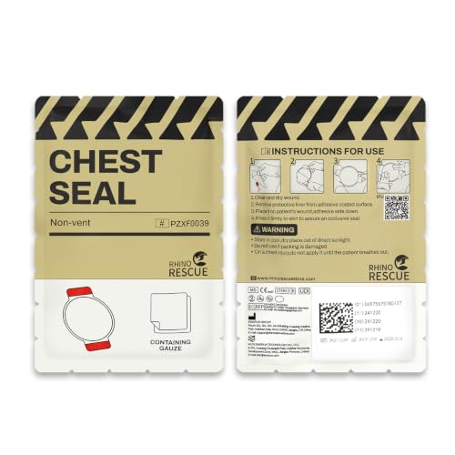 Image of RHINO RESCUE Non-Vented Chest Seal, IFAK First Aid Supplies (6 Count) | Sterile Emergency Trauma Dressing, Occlusive Adhesive Pad Medical for Wound Care, Gunshot, Sucking Chest, HSA /FSA Approved