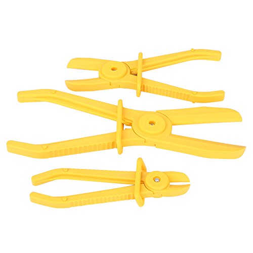 3Pcs Flexible Hose Clamp Tool Set - HighVisibility, NonConductive Plastic Line Clamp Pliers for Brake, Fuel & Water Lines - EffortSaving Grip, Blue (Yellow)