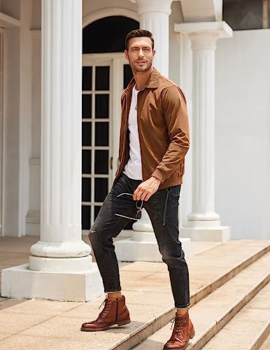 COOFANDY Men's Casual Corduroy Jacket Lightweight Zip Up Vintage Jacket Collared Bomber Jacket4