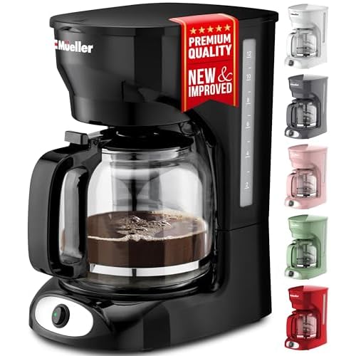 Mueller 12-Cup Drip Coffee Maker – Borosilicate Carafe, Auto-Off, Reusable Filter, Anti-Drip, Keep-Warm Function, Clear Water Level Window Coffee Machine, Ideal for Home or Office