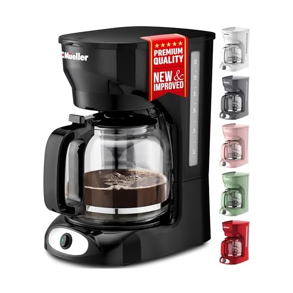 Mueller 12-Cup Drip Coffee Maker – Borosilicate Carafe, Auto-Off, Reusable Filter, Anti-Drip, Keep-Warm Function, Clear Water Level Window Coffee Machine, Ideal for Home or Office