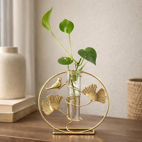 Image of CentraLit Glass Planter Hydroponics Vase with Metal Stand Test Tube Vase for Plants Small Bud Vase for Flower Terrarium Indoor Decor Desktop Home Office Wedding Garden