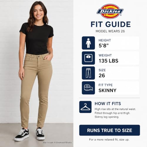 Dickies Womens High Rise Skinny Twill Pants, Rinsed Black, 27 US - image 2