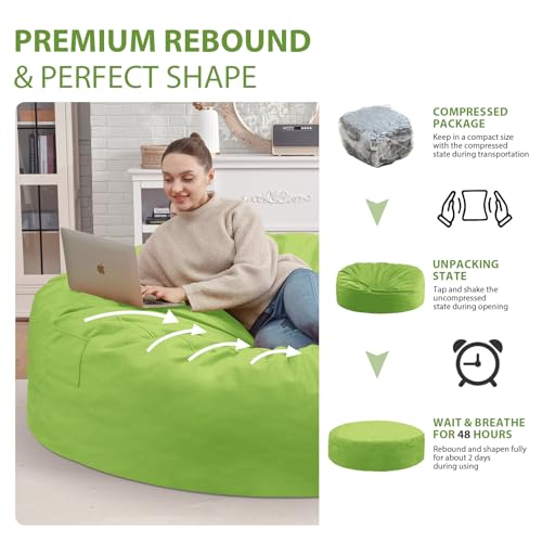 7FT Bean Bag Chair, Large Bean Bag Chairs with Memory Foam Filled, Fluffy Beanbag Sofa with Dutch Velvet Cover, Round BeanBag Chairs for Living Room, Playroom - Lime