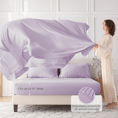 Image of MUXHOMO 7 Pieces King Comforter Set, Seersucker Bed in a Bag King Size, All Season Luxury Bedding Set with Comforter, Flat Sheet, Fitted Sheet, Pillowcases & Shams, Lavender