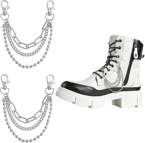 2 cadenas de zapatos de varias capas de plata punk para botas y tenis, dijes de cordones de metal vanguardistas, decoraciones góticas de calzado, accesorios elegantes para hombres y mujeres, Medium