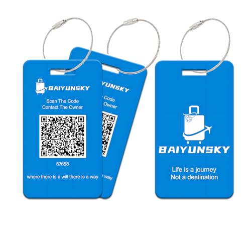 Smart Luggage Tags for Suitcases, 2 Pack QR Code Security Information Luggage Tag, Steel Ring, Waterproof Easy Identify Personalized Luggage Tag, No App or Subscription Needed (Blue)