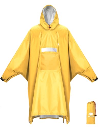 ANYOO Wasserdichter Regenponcho Winddichter Regenmantel mit Seitlichem Reißverschluss, Leichter Regenjacke mit Verstellbaren Ärmeln für Outdoor...