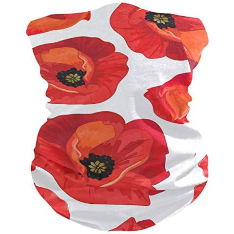 MOYYO Beautiful Flower Red Poppy Face Sun Dust Mask Bandanas Elastic Head Wrap Neck Gaiter Magic Scarf Seamless Headband for Running Outdoor Sport Activities Cover