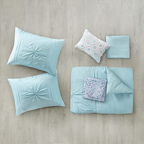 Intelligent Design Toren Complete Bag Tufted Embroidered Comforter with Sheet, Season Bedding Set, Twin, Aqua - Image 4