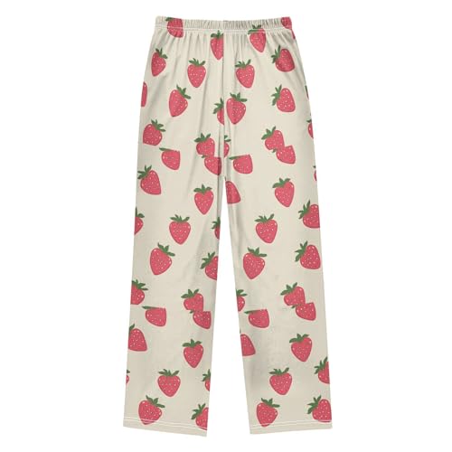 Pajama Pants Sleep Pants Soft Elastic Waist Pajama Lounge Pants White Dot Red Strawberry for 6-14 Years Old2