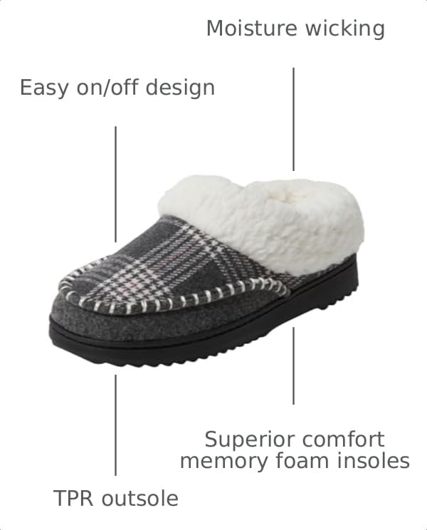 Image of Dearfoams Women's Nyla Felted and Plaid Moc Toe Clog