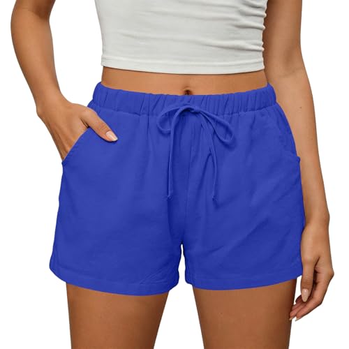 Casual Shorts for Women Elastic Waist Lounge Beach Loose Shorts Blue - image 1