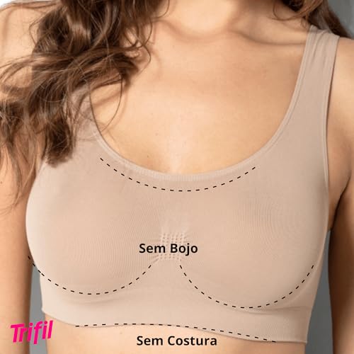 Kit 02 Sutiãs Trifil Sem Costura Media Sustentação | 1 Preto - 1Macadâmia | L