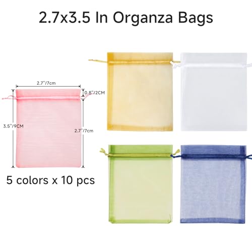 Image of joycraft 50Pcs Organza Gift Bags - 2.7x3.5 In Drawstring Mesh Jewelry Pouches, 5 Colors Organza Party Favor Bags for Christmas, Birthday, Baby Shower, Wedding