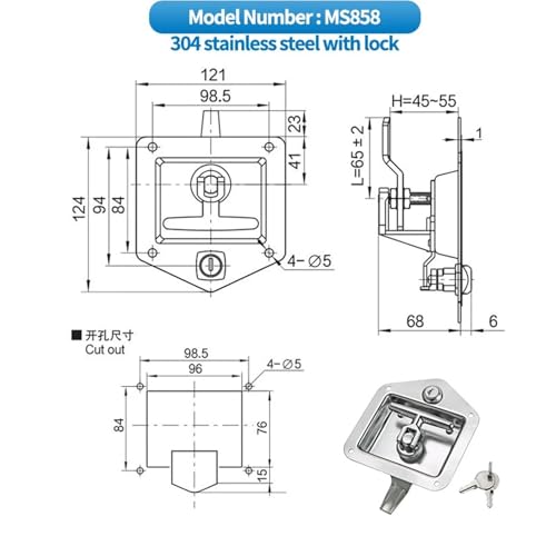 Serrure de panneau en acier inoxydable 304 MS858 robuste pour armoire