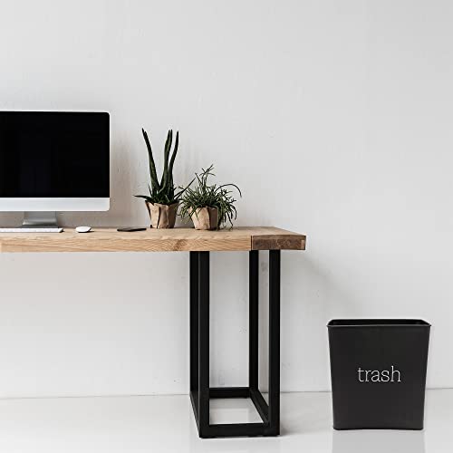 Image of AuldHome Design Black Enamel Trash Can; Modern Farmhouse Style Wastebasket for Bathroom, Bedroom, or Office