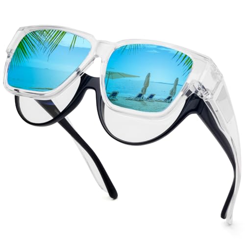 Image of Face Shadow Polarized Sunglasses Fit Over Glasses for Men Lightweight Square Sun Glasses UV400 Protection Shades