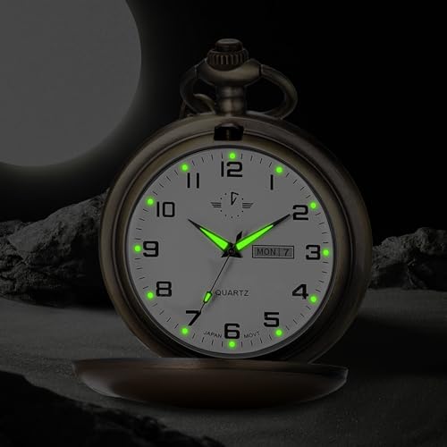 Image of BOSHIYA Smooth Quartz Pocket Watches for Men Classic Arabic Digital Luminous Dial & Day Date Pocket Watch with Chain Christmas Graduation Birthday Gifts