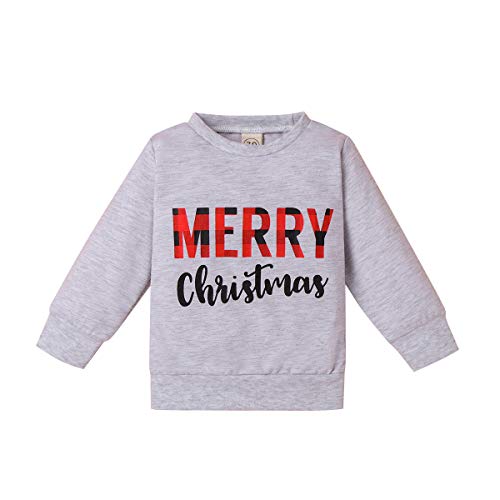Infant Toddler Baby Girl Long Sleeve Shirts Merry Christmas Pullover Sweatshirt Tops Fall Outfit Casual Clothes (Gray, 2-3T)