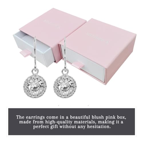 Elegant Halo Round Cubic Zirconia with ear wire dangle earrings, Wedding bridesmaid Earrings Gift4