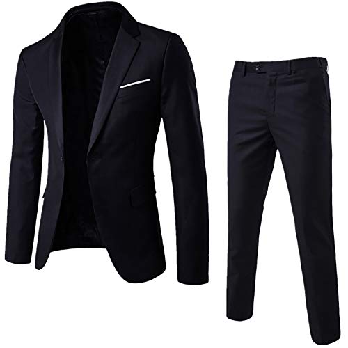 Trajes para Hombre, Corte Entallado, Conjunto de 2 Piezas de Talla Grande, Color Liso, Manga Larga, Solapa con Botones, Traje de Negocios,(Talla asiática, Compra una Talla más Grande Que la suya)