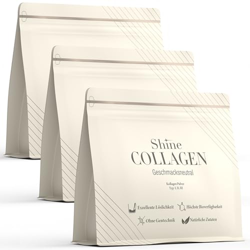 Shine Collagen Pulver 900g (3x300g) - Premium Kollagen Hydrolysat Typ 1, 2 und 3 - Kollagen Peptide Halal, Gute Löslichkeit - Neutral